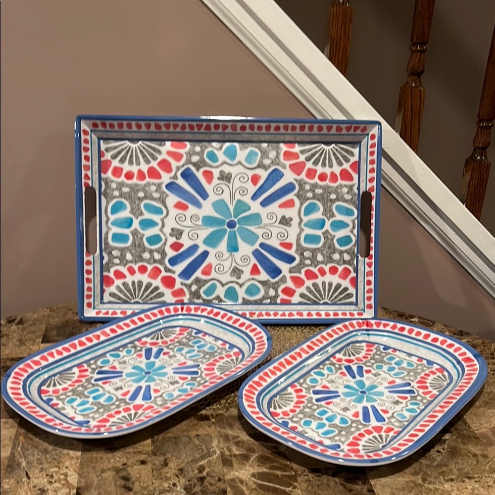 Coastal Melamine Serving Trays, Set of 3